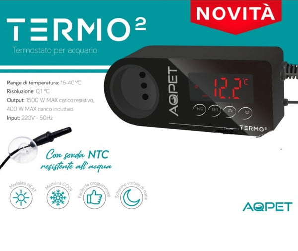 AQPET TERMO2 - TERMOSTATO CONTROLLER DIGITALE DI TEMPERATURA PER ACQUARIO DOLCE E MARINO